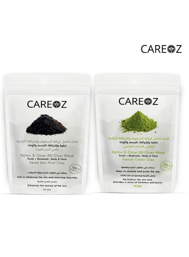 CAREOZ Dead Sea Mud Clay + French Green Clay Detox & Glow All-Over Mask Duo - Image 1